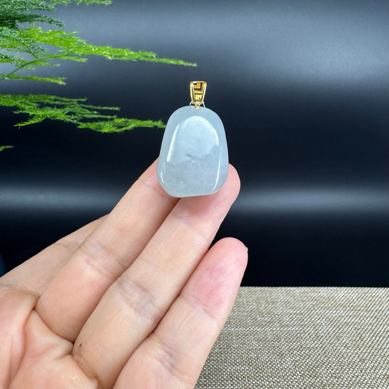 18K Yellow Gold Burmese White Jadeite Jade Happy Buddha Pendant
