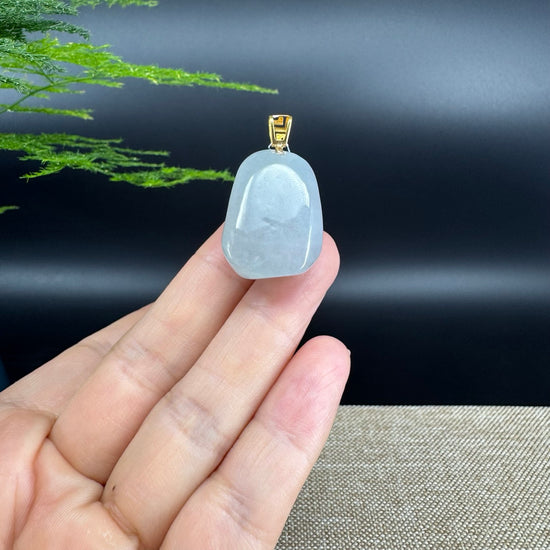 18K Yellow Gold Burmese White Jadeite Jade Happy Buddha Pendant