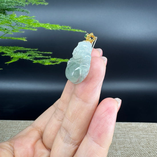 18K Yellow Gold Burmese Icy Green Jadeite Jade Happy Buddha Pendant