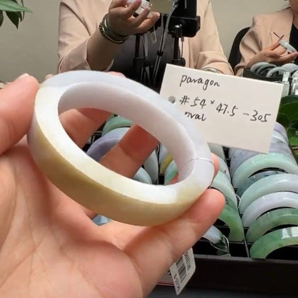 "Live" Natural  Lavender Yellow Jadeite Jade Oval Bangle (05/01/26)