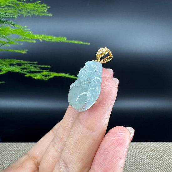 18K Yellow Gold Burmese Icy Green Jadeite Jade Happy Buddha Pendant