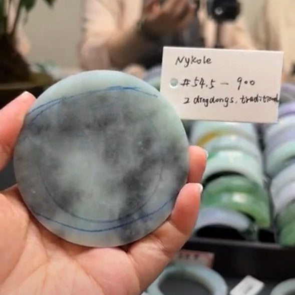 "Live" Natural Wuji Green Jadeite Jade Dingdongs Traditional Bangle (05/01/26)