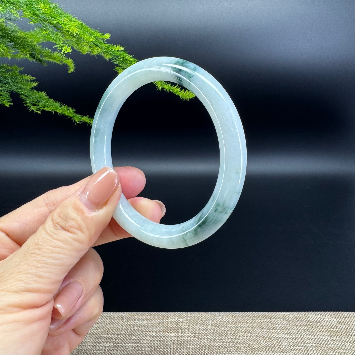 Genuine Burmese Icy Oil Green Jade Jadeite Bangle Bracelet ( 55mm )