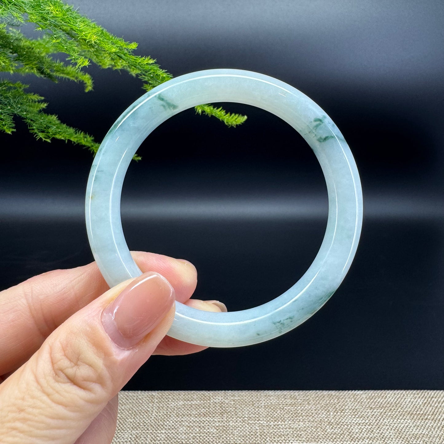 Genuine Burmese Icy Oil Green Jade Jadeite Bangle Bracelet ( 55mm )