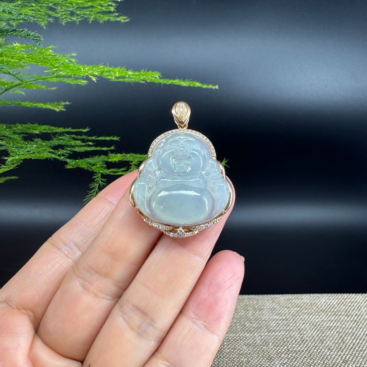 RealJade® "Laughing Buddha" 18k Rose Gold Genuine Ice Jadeite Jade Pendant