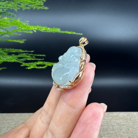 RealJade® "Laughing Buddha" 18k Rose Gold Genuine Ice Jadeite Jade Pendant