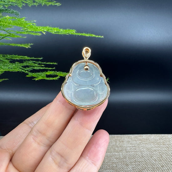 RealJade® "Laughing Buddha" 18k Rose Gold Genuine Ice Jadeite Jade Pendant