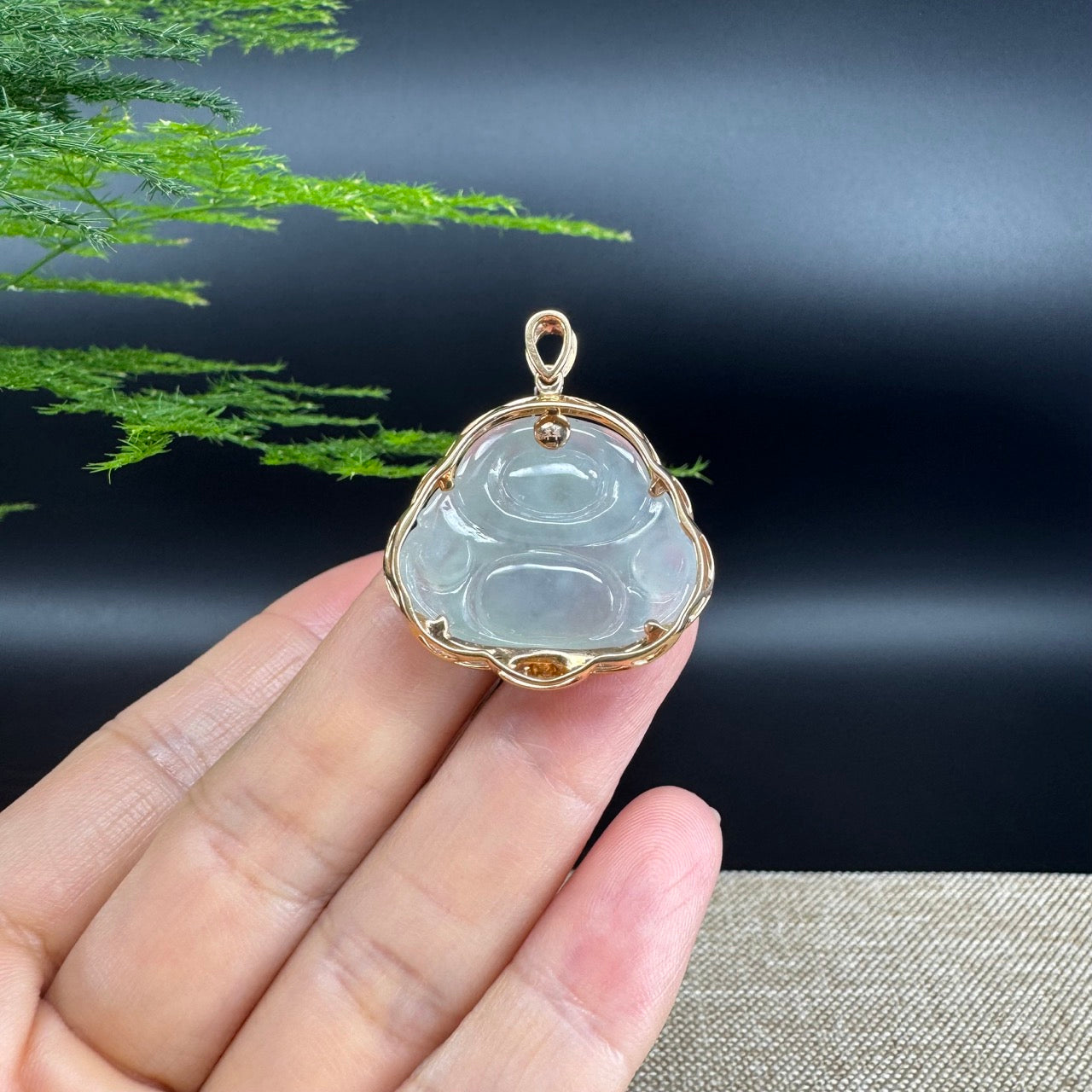 RealJade® "Laughing Buddha" 18k Rose Gold Genuine Ice Jadeite Jade Pendant