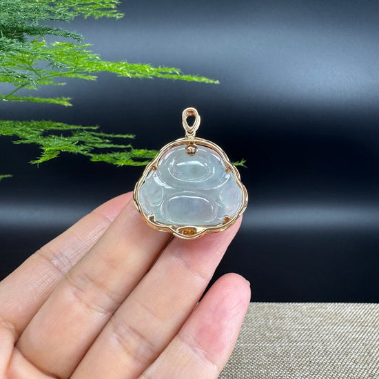 RealJade® "Laughing Buddha" 18k Rose Gold Genuine Ice Jadeite Jade Pendant