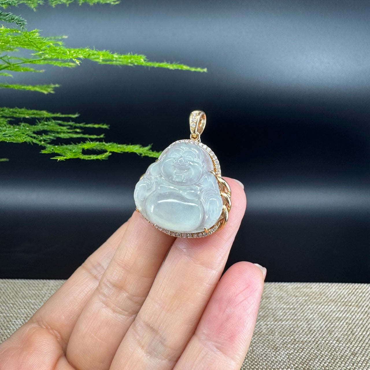 RealJade® "Laughing Buddha" 18k Rose Gold Genuine Ice Jadeite Jade Pendant