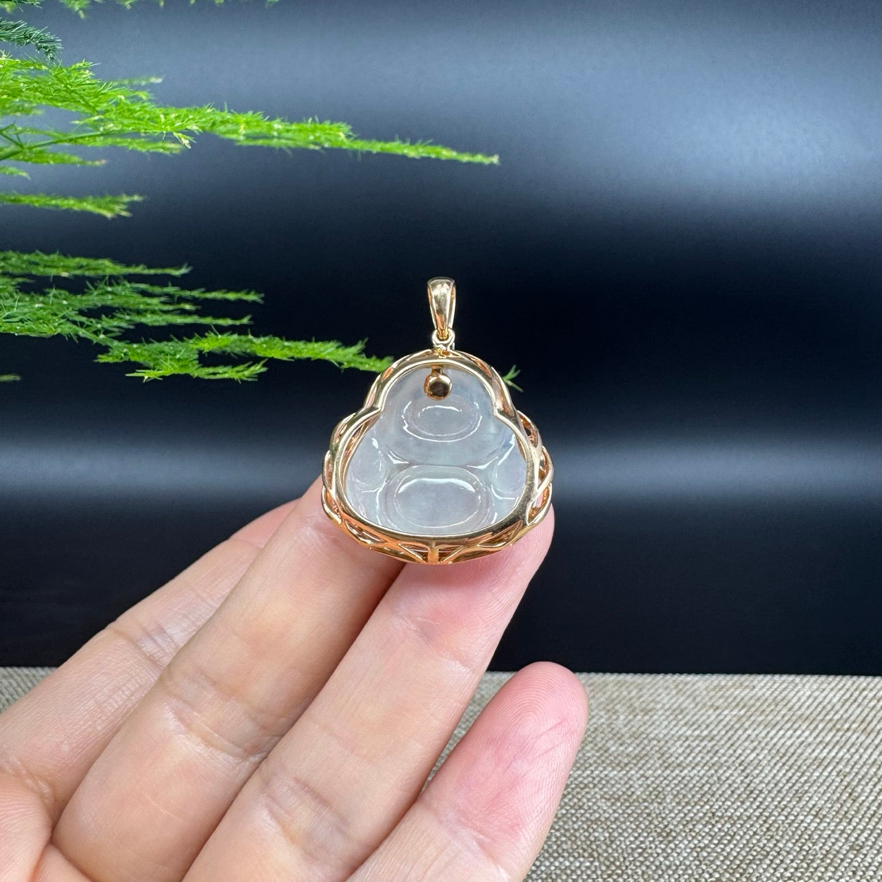 RealJade® "Laughing Buddha" 18k Rose Gold Genuine Ice Jadeite Jade Pendant