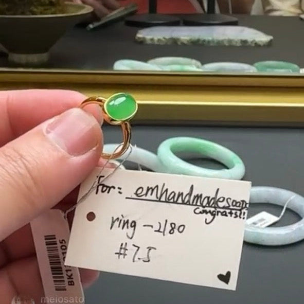 "Live" Natural Icy Imperial Green Jadeite Jade Cabochon Ring (03/20/26)