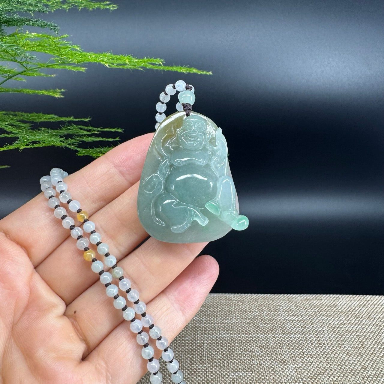 RealJade® Co.  Genuine Burmese Jadeite Jade Yellow Green Happy Buddha  Pendant Necklace
