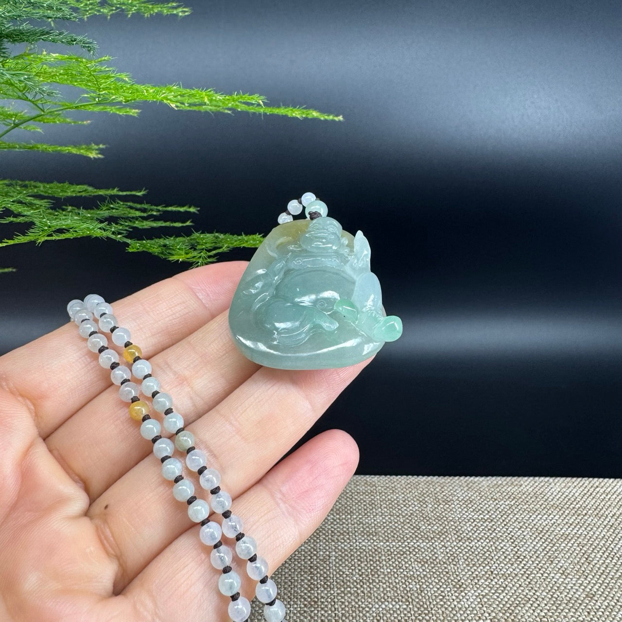 RealJade® Co.  Genuine Burmese Jadeite Jade Yellow Green Happy Buddha  Pendant Necklace