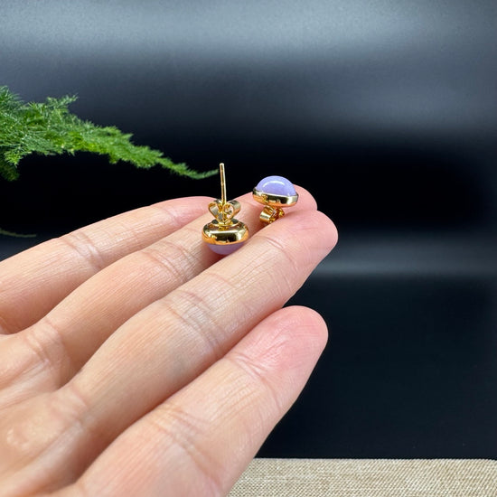 RealJade® 18k Yellow Gold Lavender Jadeite Jade Round Earrings