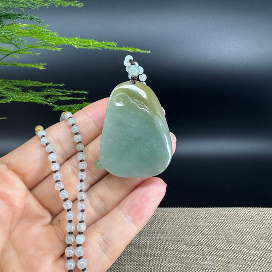 RealJade® Co.  Genuine Burmese Jadeite Jade Yellow Green Happy Buddha  Pendant Necklace