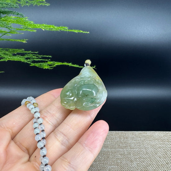 RealJade® Co.  Genuine Burmese Jadeite Jade Yellow Green Happy Buddha  Pendant Necklace