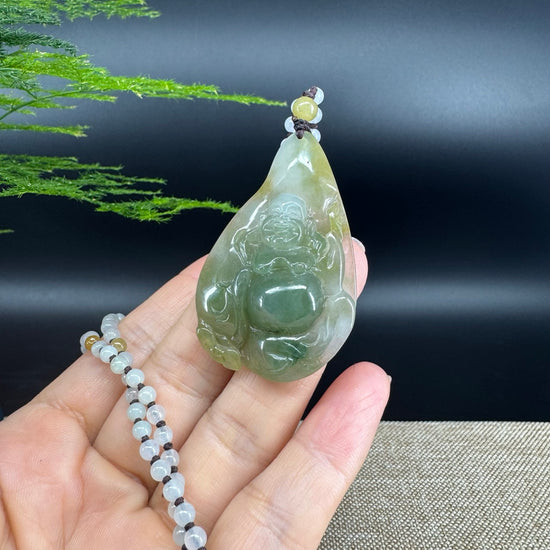 RealJade® Co.  Genuine Burmese Jadeite Jade Yellow Green Happy Buddha  Pendant Necklace