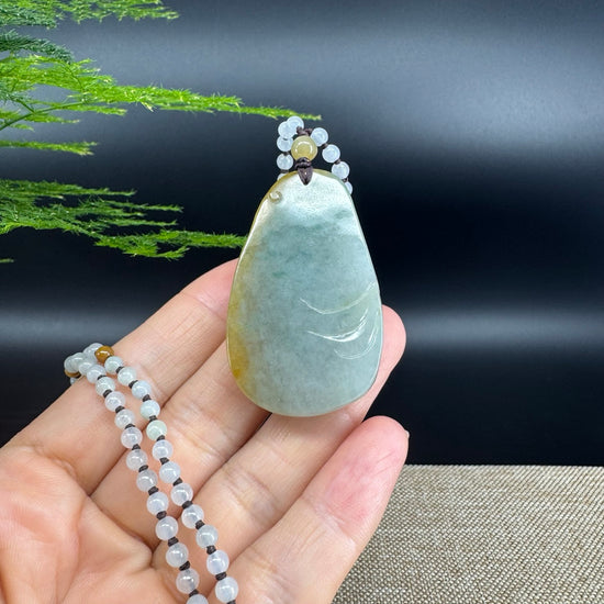 RealJade® Co.  Genuine Burmese Jadeite Jade Yellow Green Happy Buddha  Pendant Necklace