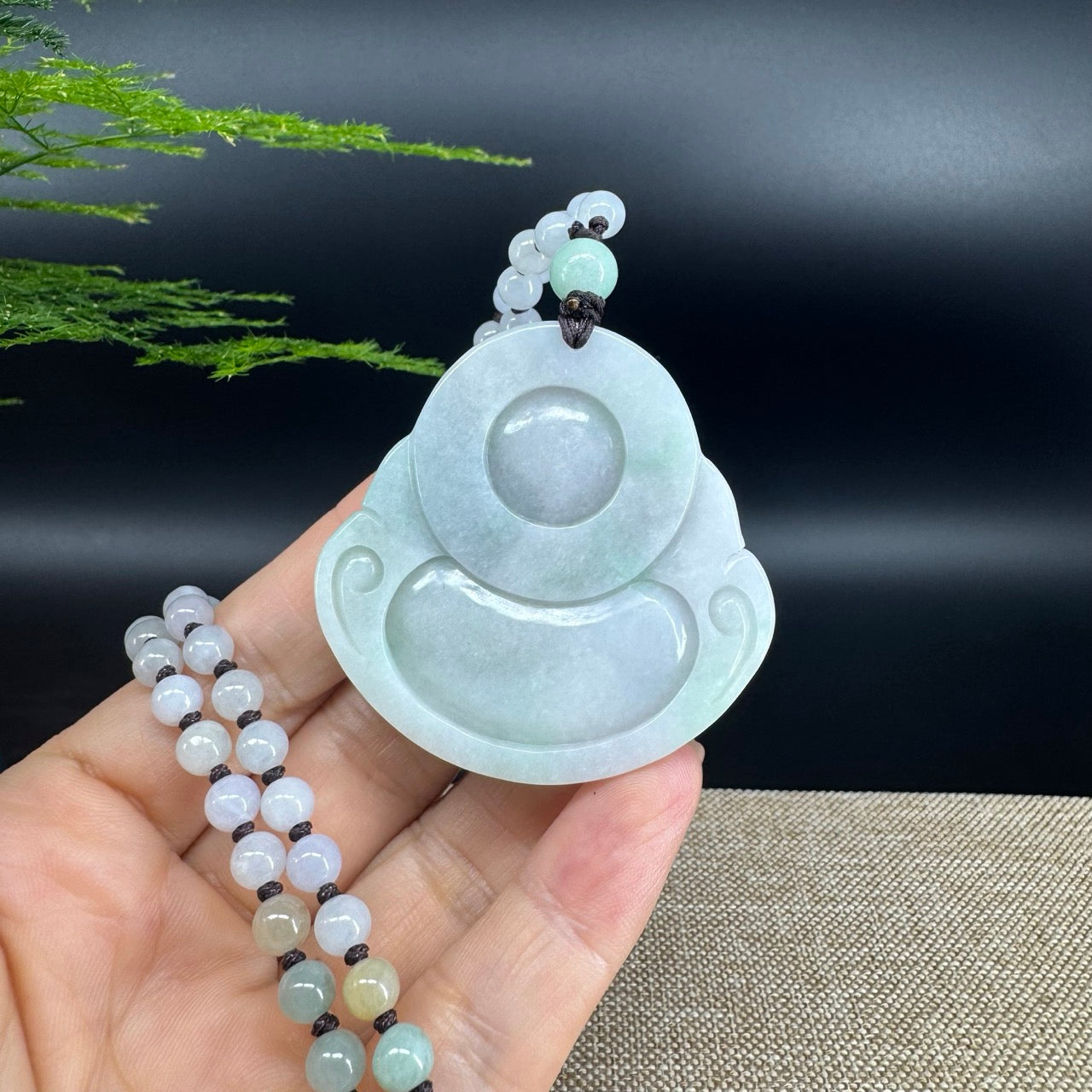 RealJade® Co.  Genuine Burmese Jadeite Jade White Green Happy Buddha  Pendant Necklace