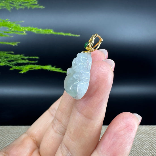 18K Yellow Gold Burmese Icy Green Jadeite Jade Happy Buddha Pendant