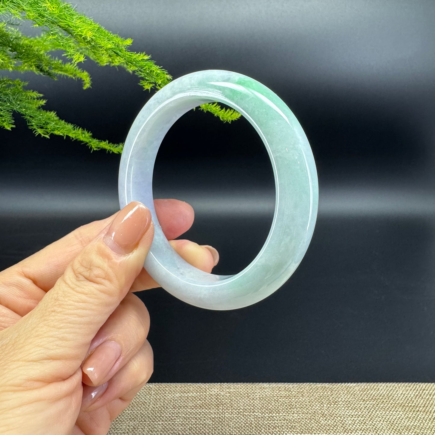 Genuine Burmese Lavender Green Jade Jadeite Bangle Bracelet ( 55.8mm )