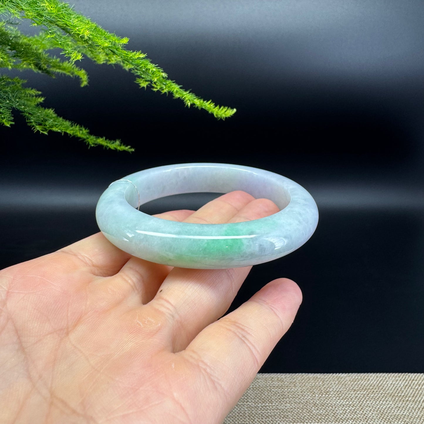Genuine Burmese Lavender Green Jade Jadeite Bangle Bracelet ( 55.8mm )