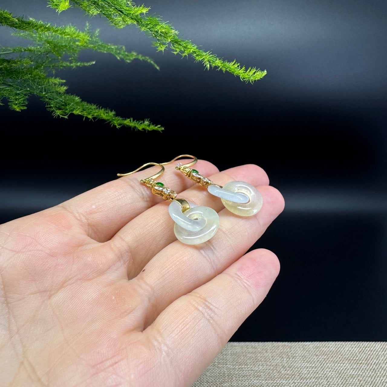 18k Yellow Gold Genuine Icy Yellow Jadeite Jade Earrings With Diamonds