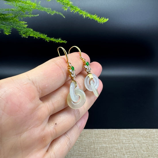 18k Yellow Gold Genuine Icy Yellow Jadeite Jade Earrings With Diamonds