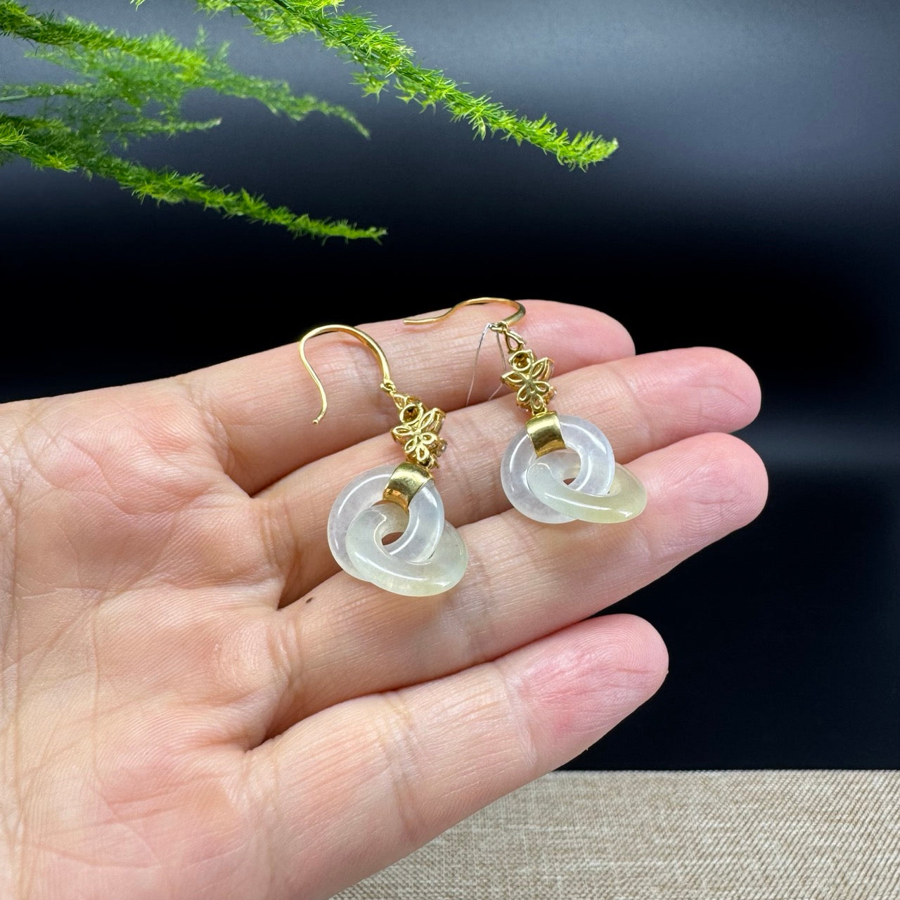 18k Yellow Gold Genuine Icy Yellow Jadeite Jade Earrings With Diamonds