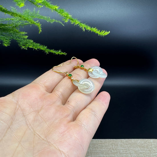 18k Yellow Gold Genuine Icy Yellow Jadeite Jade Earrings With Diamonds