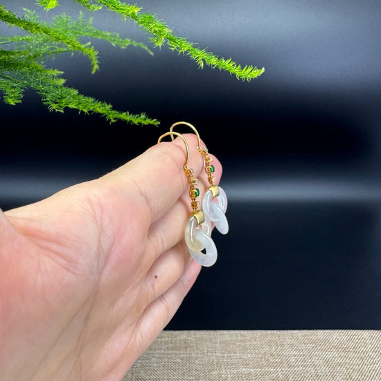 18k Yellow Gold Genuine Icy Yellow Jadeite Jade Earrings With Diamonds