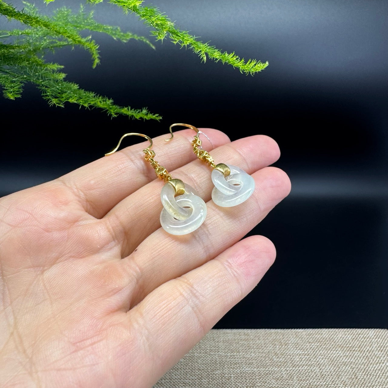 18k Yellow Gold Genuine Icy Yellow Jadeite Jade Earrings With Diamonds