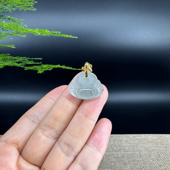 18K Yellow Gold Burmese Icy Jadeite Jade Happy Buddha Pendant