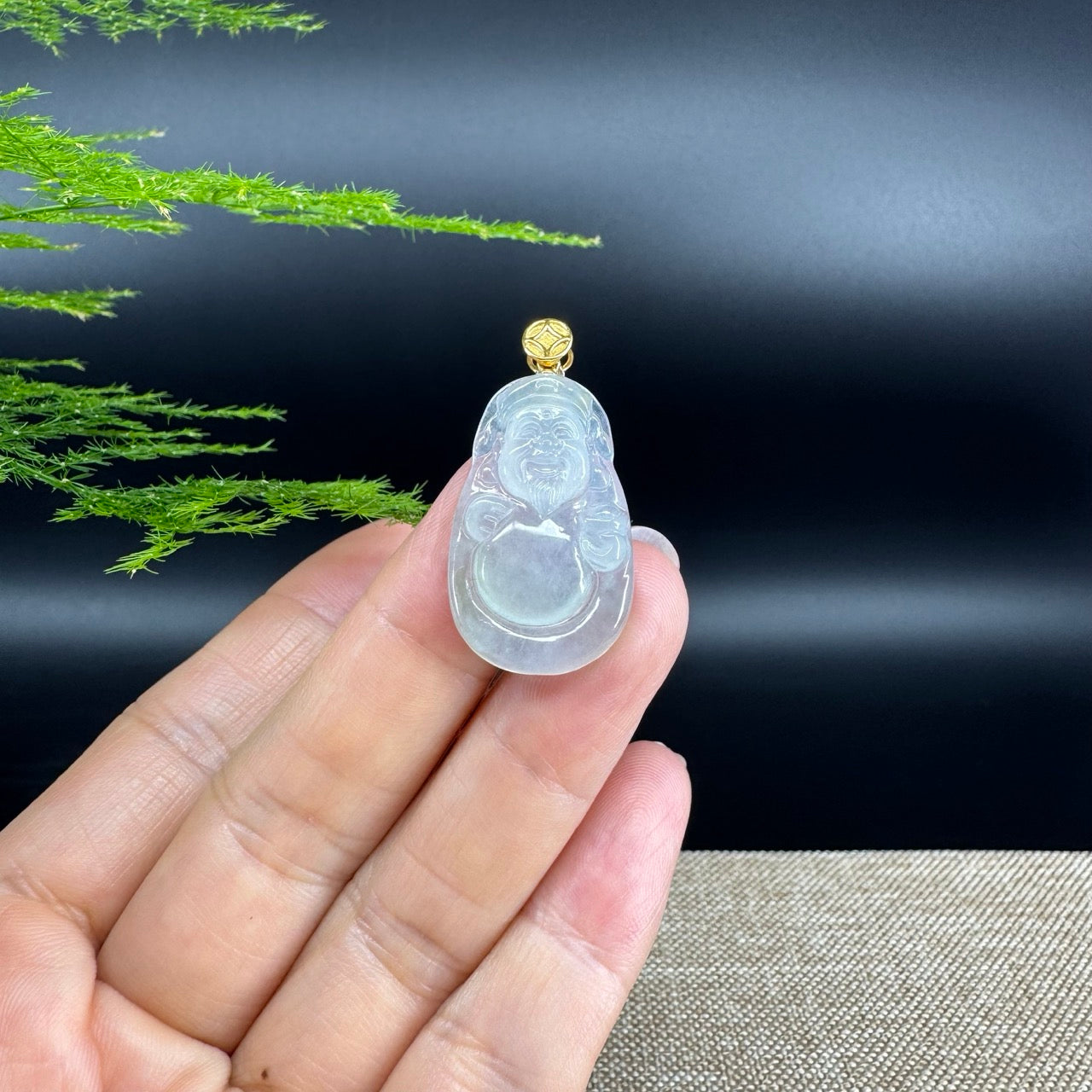 Burmese Icy Jadeite Jade Money Saint Pendant With 18K Yellow Gold Money Bail