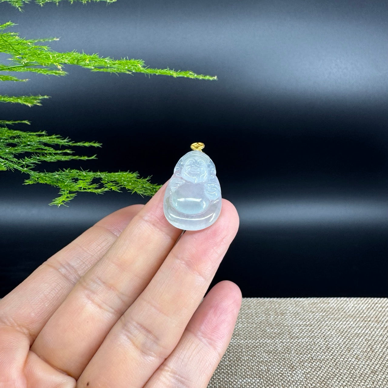 Burmese Icy Jadeite Jade Money Saint Pendant With 18K Yellow Gold Money Bail