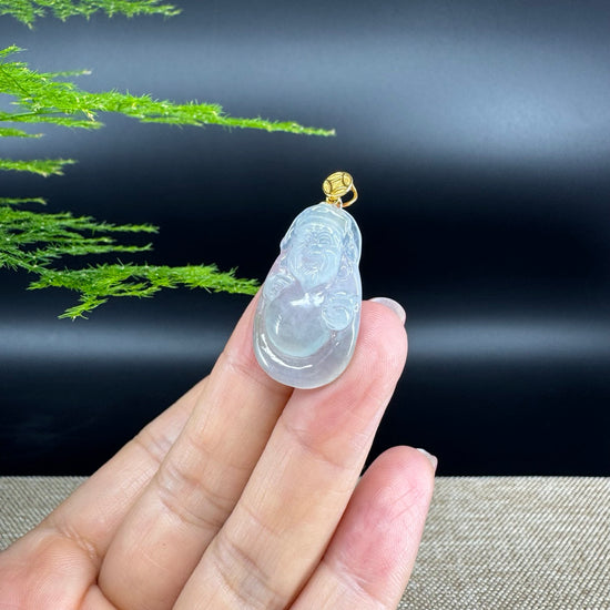Burmese Icy Jadeite Jade Money Saint Pendant With 18K Yellow Gold Money Bail