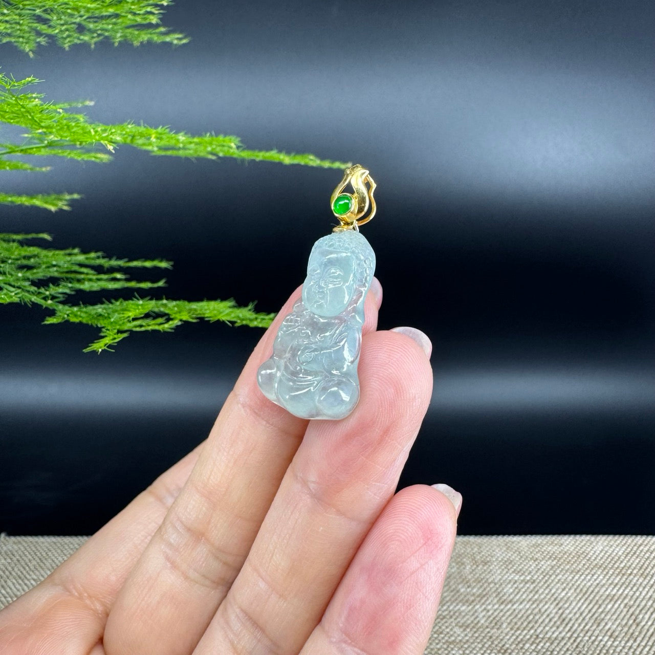 Burmese Icy Jadeite Jade Happy Baby Buddha Pendant