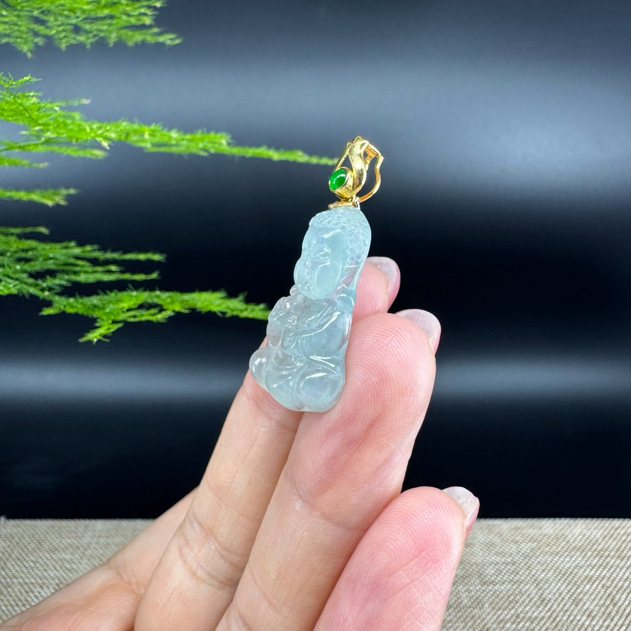 Burmese Icy Jadeite Jade Happy Baby Buddha Pendant