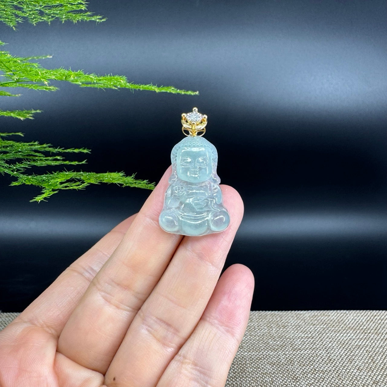 Burmese Icy Green Jadeite Jade Happy Baby Buddha Pendant