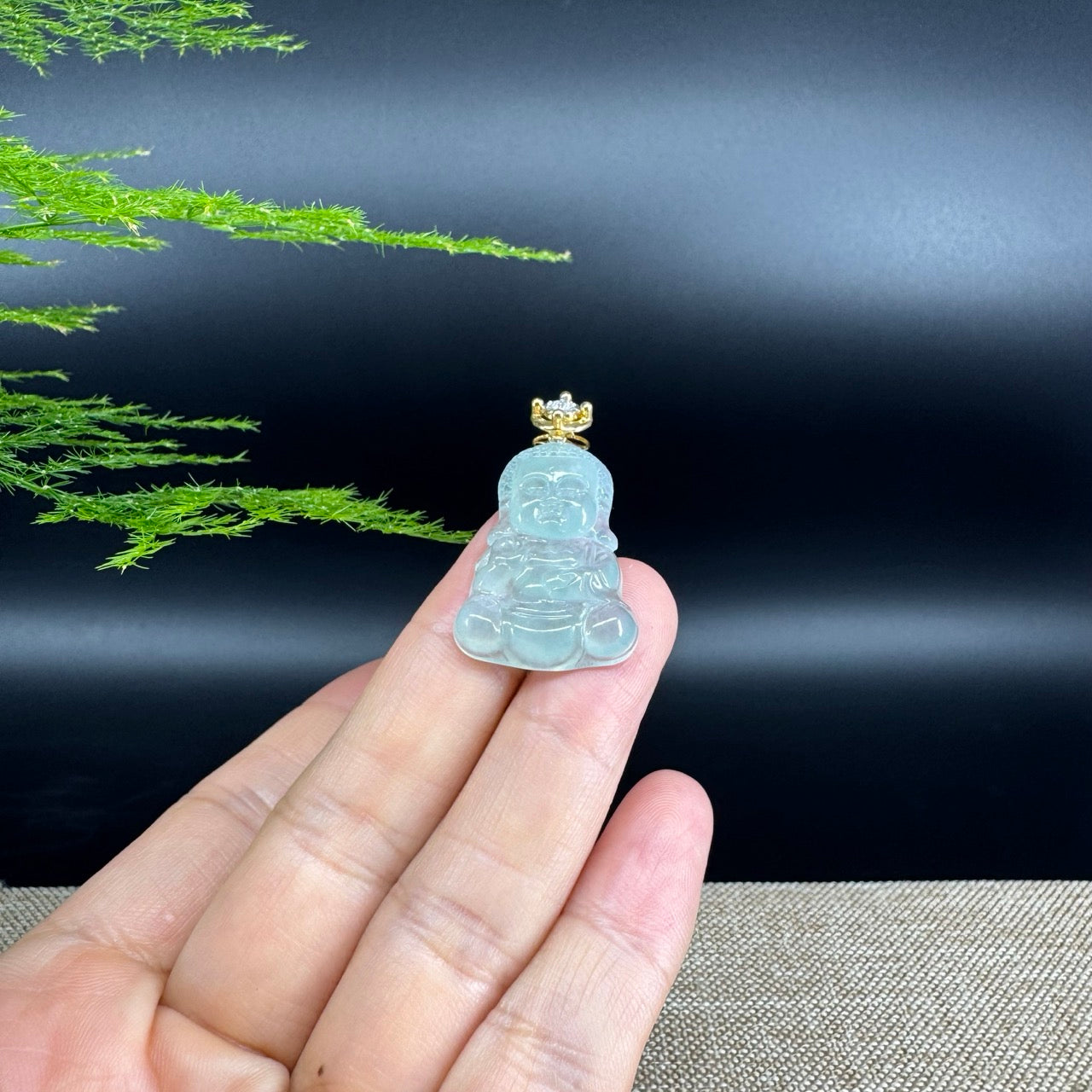 Burmese Icy Green Jadeite Jade Happy Baby Buddha Pendant