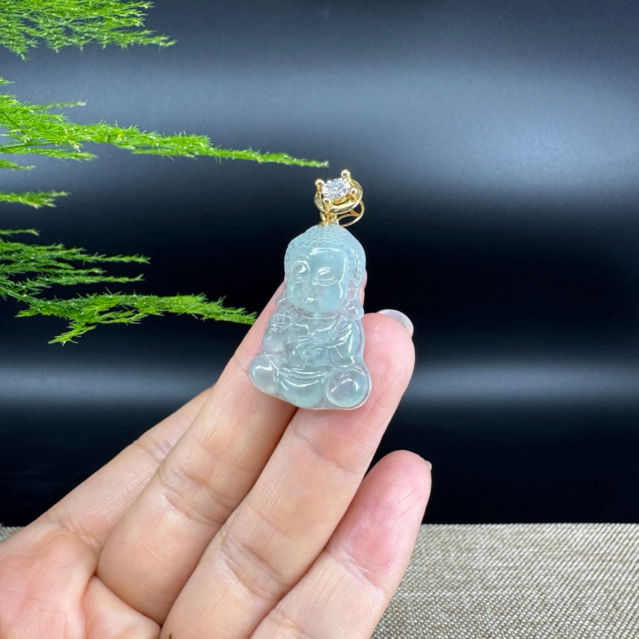 Burmese Icy Green Jadeite Jade Happy Baby Buddha Pendant