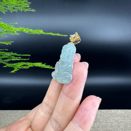 Burmese Icy Green Jadeite Jade Happy Baby Buddha Pendant