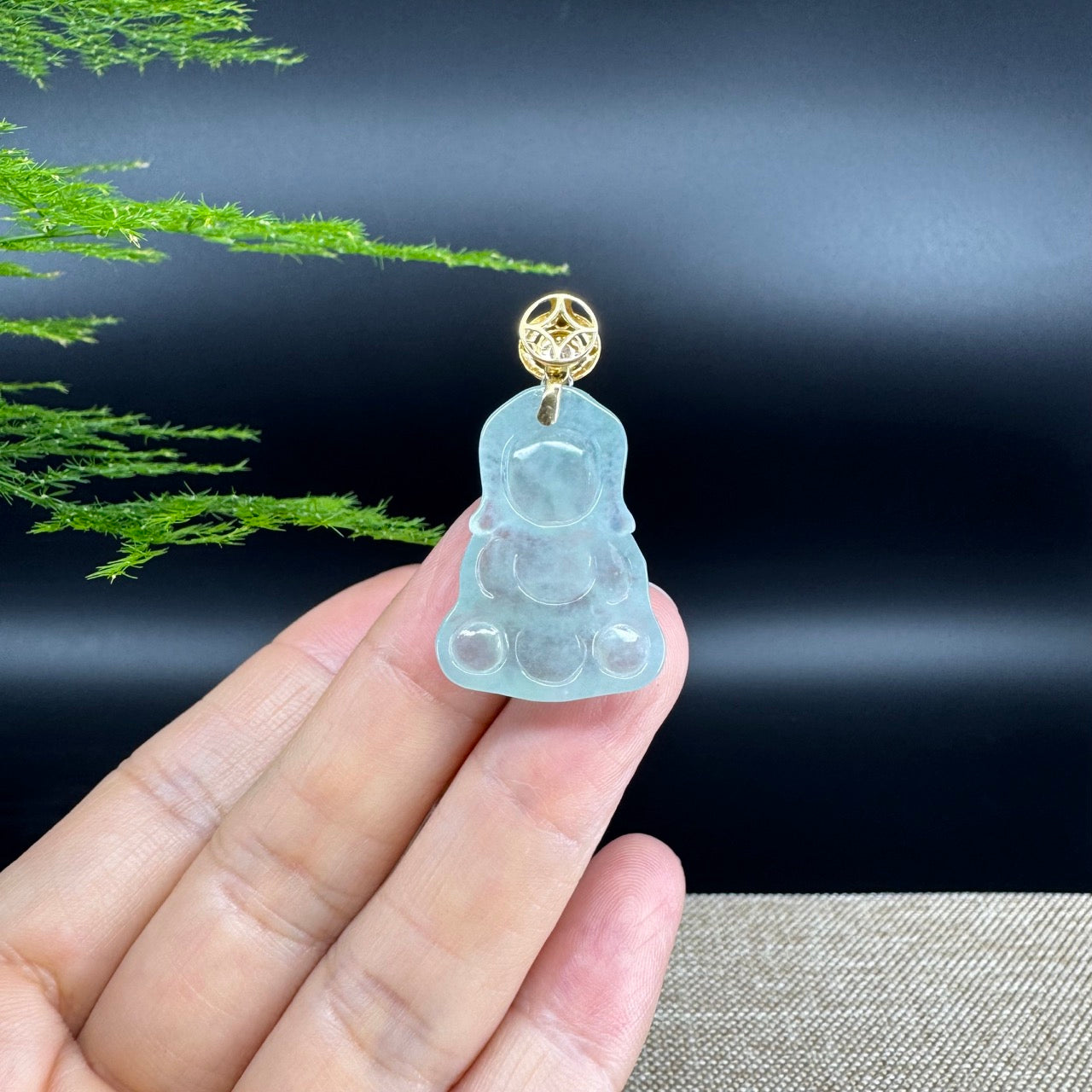 Burmese Icy Green Jadeite Jade Happy Baby Buddha Pendant