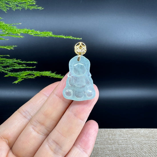 Burmese Icy Green Jadeite Jade Happy Baby Buddha Pendant