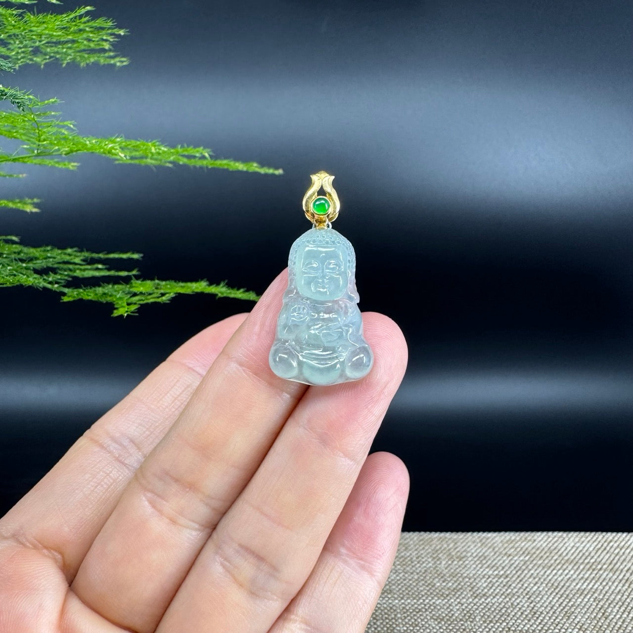 Burmese Icy Green Jadeite Jade Happy Baby Buddha Pendant