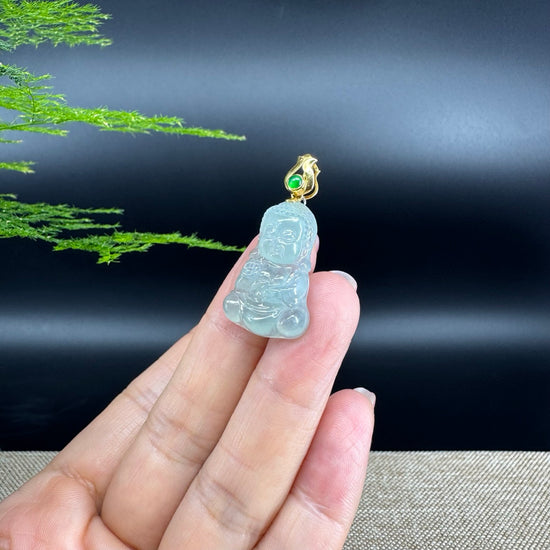 Burmese Icy Green Jadeite Jade Happy Baby Buddha Pendant