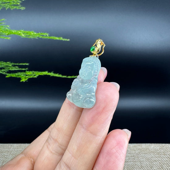 Burmese Icy Green Jadeite Jade Happy Baby Buddha Pendant
