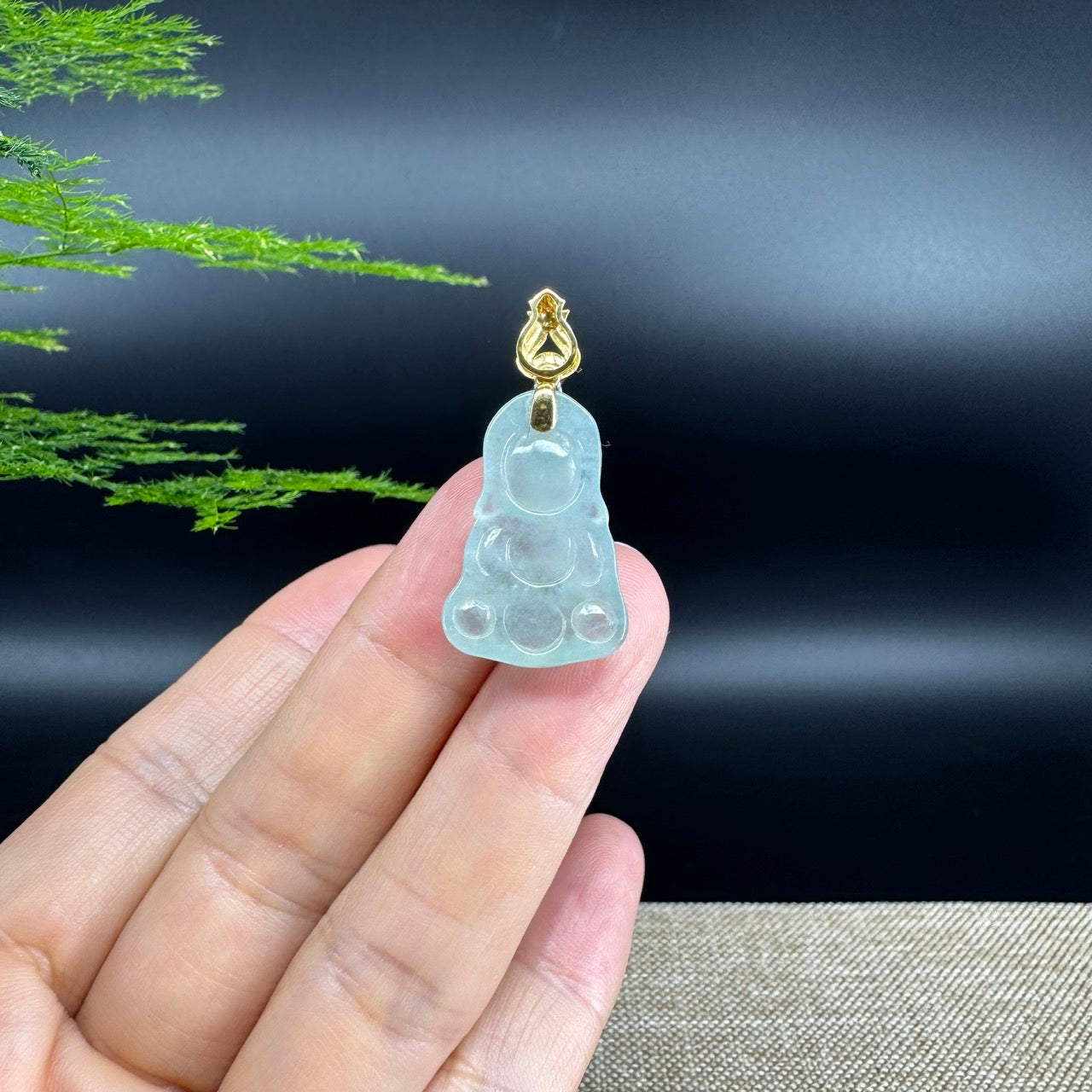 Burmese Icy Green Jadeite Jade Happy Baby Buddha Pendant