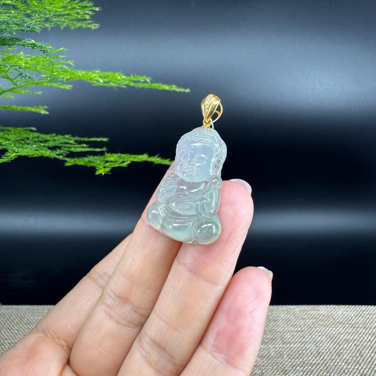 Burmese Icy Jadeite Jade Happy Baby Buddha Pendant